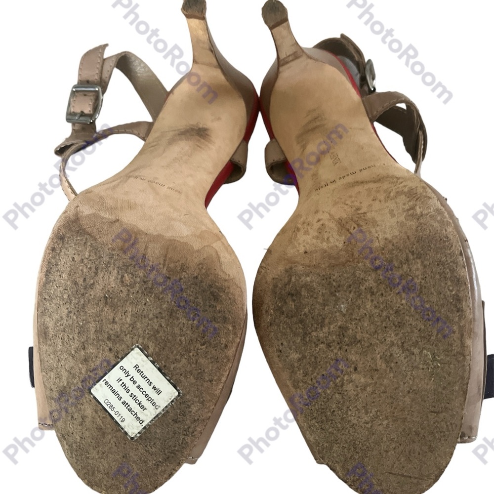 Manolo Blahnik Persefa Buckled T-Strap Sandal, Taupe/Blue/Red - Picture 4 of 7